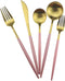 Gugrida Pink Gold Flatware Set, 5 Piece Matte Pink Handle 18/10 Stainless Steel Tableware for 1, Camping Utensils