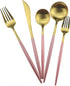 Gugrida Pink Gold Flatware Set, 5 Piece Matte Pink Handle 18/10 Stainless Steel Tableware for 1, Camping Utensils