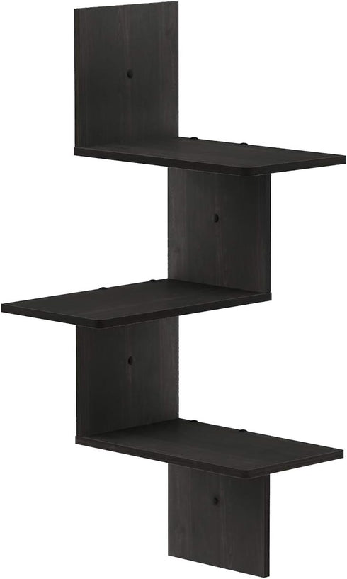 3-Tier Furinno Rossi Wall Mounted Shelves, Rectangle, Espresso/Black