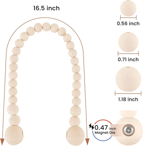 2 Pack, KLOGTSIND Magnetic Curtain Tiebacks, Curtain Holdbacks for Curtains Wood Bead Curtain Holders for Boho Bedroom