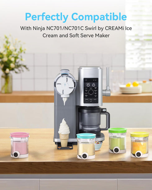 Togameoy NC701 NC701C (NC700 NC701, 4 Pack Creami Swirl Pints and Lids Compatible with Ninja Swirl CREAMi Ice Cream