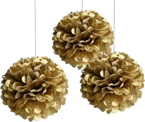 TopAAA 12pcs Tissue Paper Flower Poms - DIY Decorations for Wedding, Birthday, Graduation, 10 inches (Gold)