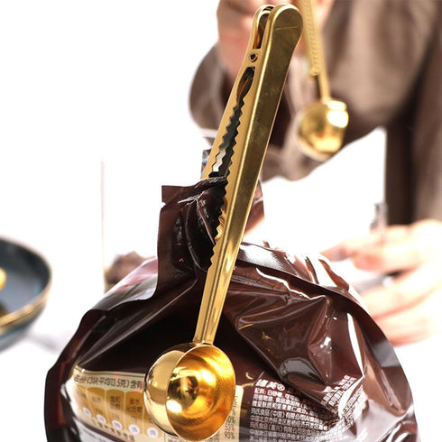 Coffee Scoop Clip, Stainless Steel Tablespoon Coffee Spoon with Long Handle, Multifunction Sealing Bag Clip for Kitchen