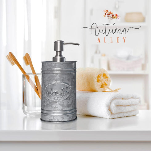 Autumn Alley Galvanized Farmhouse Soap Dispenser, Rustic Kitchen & Bathroom Accessories, 17.5 oz, Grey