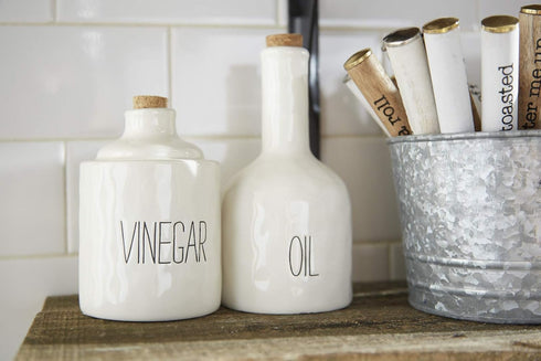 Stacked Oil and Vinegar Decanter Set - White