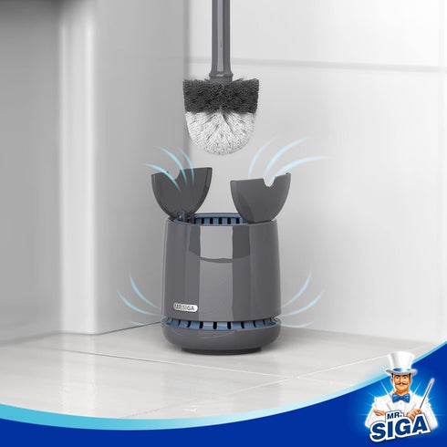 MR.SIGA Toilet Bowl Brush and Holder, Premium Quality, with Solid Handle and Durable Bristles for Bathroom Cleaning, Gray, 1 Pack by MR.SIGA