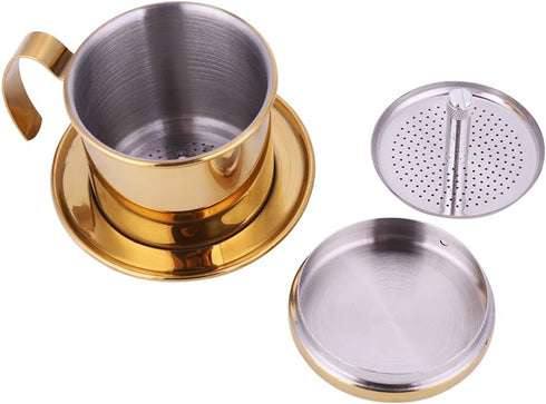 Stainless Steel Drip Coffee Filter Maker, Vietnamese Style Infuser, Ideal for Home/On-the-Go (Gold)