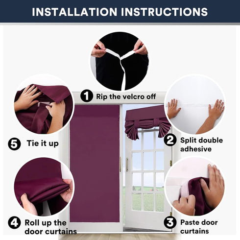 French Door Curtains for Doorways, Thermal Insulated Blackout Shades for French Doors, 2 Panels, Burgundy