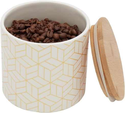 Home Basics Small Cubix Design Kitchen Canister (White/Gold), Modern Canister Sets for Storing Dry Food, Snacks