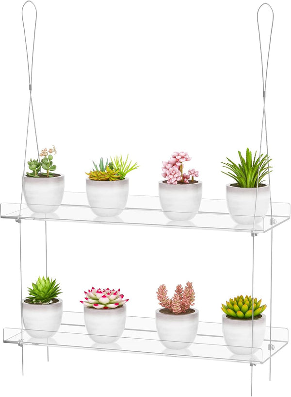 OtNiap 2-Tier Clear Hanging Window Plant Shelves 16inch,Indoor Windows Wall Hanging Plant Stand