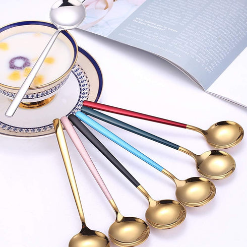6 Pieces 18/10 Stainless Steel Korean Soup Spoons, Silver Cutlery