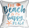 Embroidered The Beach is My Happy Place Throw Pillow Cover, Square 18 inches Decorative Canvas Cover with Pattern