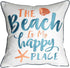 Embroidered The Beach is My Happy Place Throw Pillow Cover, Square 18 inches Decorative Canvas Cover with Pattern