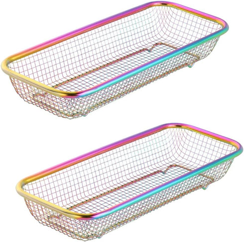 Silverware Drawer Organizer, Rainbow Mesh Kitchen Drawer Organizers, Stackable Storage Basket for Flatware, Pack of 2