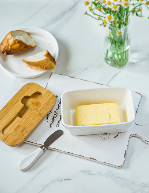 Countertop Butter Dish with Lid: Large Butter Dish for - Ceramic Butter Container with Knife Double Silicone Seal