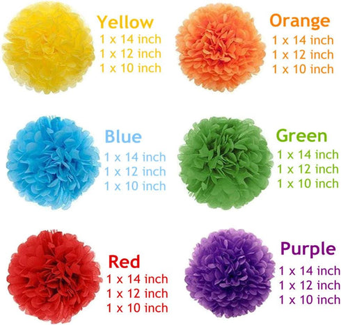 Gavoyeat 18 pcs Paper Pom Poms Color Tissue Flowers for Birthday Celebration Wedding Party Halloween Christmas