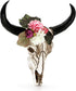 alikiki Floral Cow Skull Wall Decor – DIY Faux Bull Skull Head Wall Hanging 3D Boho Chic Decor with Dreamcatcher Feather