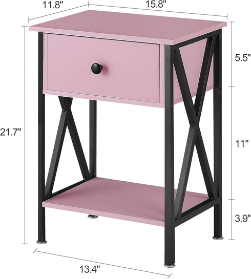 VECELO Nightstand,Modern Bedside End Table, Night Stand with Drawer and Storage Shelf for Living Room Bedroom