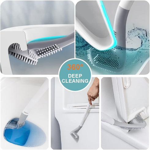 Toilet Brush with Holder, Long Handle Golf Toilet Brush 360° Deep Cleaning Flexible Silicone Wall Mounted for Bathroom