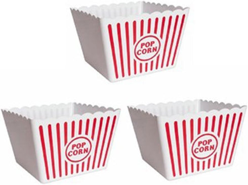 Novelty Place Plastic Popcorn Bowl, Red & White Striped Classic Popcorn Containers for Movie Night - 8" Square x 7" Deep (1 Pack) by Novelty Place