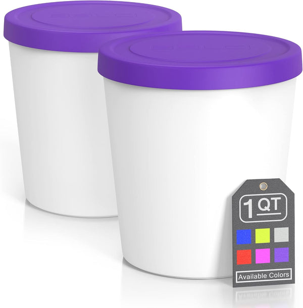 BALCI Premium Ice Cream Containers, 2 Pack - 1 Quart Each, Perfect Freezer Storage Tubs for Ice Cream