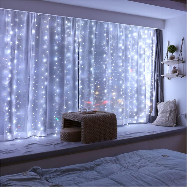 ZSJWL 3.3×5ft Short Curtain Lights with 8 Hook for Small Windows, 96 LED White Photo Clips String Light with Remote