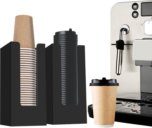 Coffee Cup Dispenser, Acrylic Cup and Lid Organizer for 5 to 16 oz Disposable Paper & Plastic Cups, Black