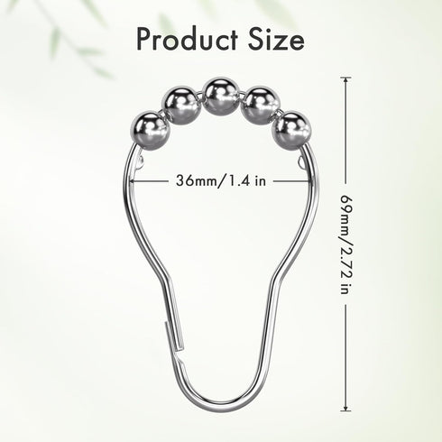 Amazer Shower Curtain Rings - Rust-Resistant Metal Shower Hooks for Bathroom Shower Rod, Set of 12, Chrome