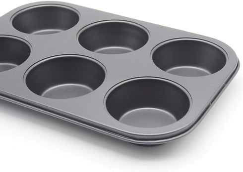 Muffin Pan, 6 Cup Cupcake Baking Pan, No Stick Carbon Steel, Easy Clean