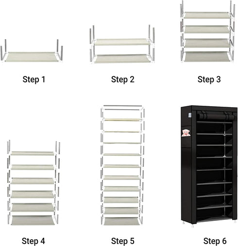 Mekek Closet, 9 Closet Shoe Rack Non-Woven Tier Shoe Rack Shoe Shelf Storage Organizer Cabinet Black