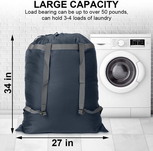 Laundry Bag Backpack, 27” x 34”, Sturdy Laundry Bag with Shoulder Straps, Heavy Duty Foldable for College