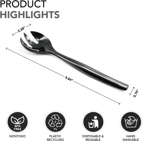 Party Essentials Disposable Heavy Duty Plastic Serving Utensils, 6-Sets of Spoons, Forks, Tongs, Black