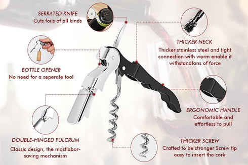 Professional Waiter Corkscrew Wine Openers Set (4 PCS), Upgraded Heavy Duty Stainless Steel Hinges Wine Key for