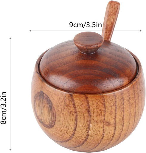 Hapivida Wood Salt Box Spice Jar, Wooden Salt Cellar with Lid and Spoon Pepper Sugar Bowl Seasoning Container Holder for Kitchen Serving by Hapivida