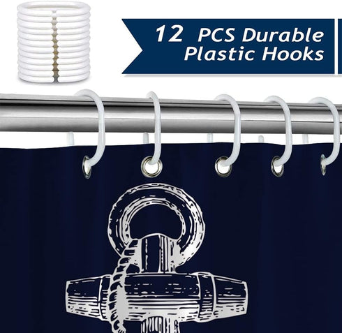 Custom Nautical Navy Blue Anchor Shower Curtain, 70x72 Inch