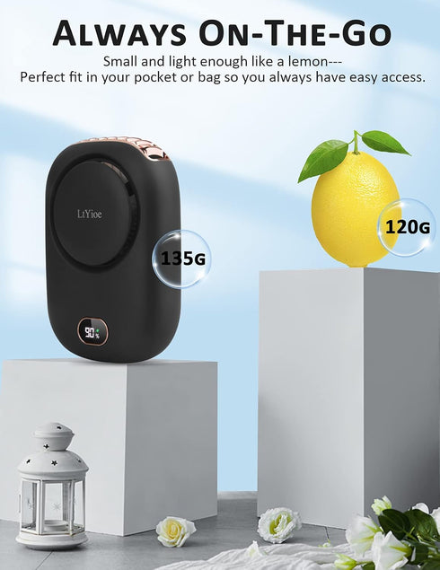Mini Handheld Fan, Portable USB Rechargeable Fan with Strong Airflow, LED Smart Display, 3 Speed Adjustable (Dark Black)