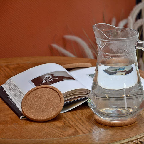 Natural Round Cork Coasters for Drinks, Absorbent Heat and Water Resistant Reusable Durable Saucers (4 PCS)