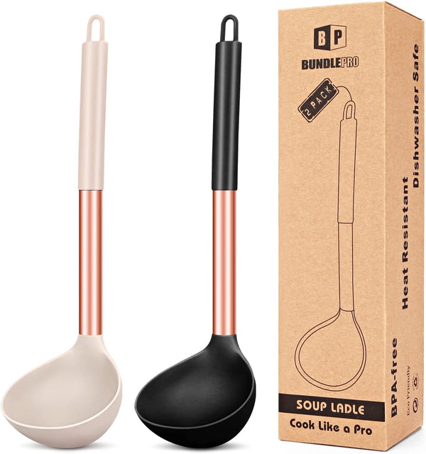 Pack of 2 Silicone Ladle Spoons, Large Non-Stick Kitchen Utensils, High Heat Resistant, BPA Free for Cooking
