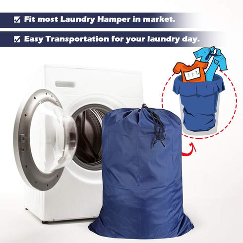 Washable Travel Laundry Bag with Drawstring (3 Pack), Large Dirty Clothes Bag Fit for Laundry Basket, Navy Blue