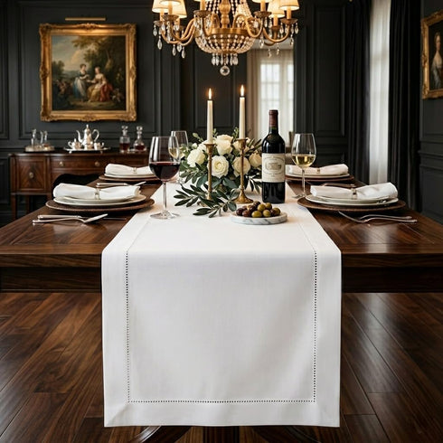 Signature Linen by D'Moksha White Table Runner 48 Inches, 100% Pure Linen,