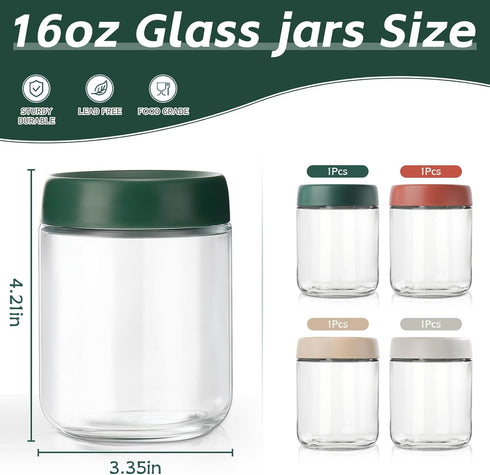 Lids,16oz Set 4, DIMBRAH Overnight Oats Containers with Glass Jars with Lids - Of Practical Oatmeal Container to Go