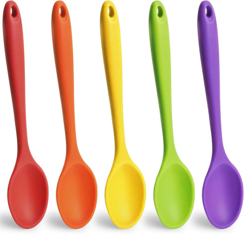 HANSGO 5PCS Small Silicone Spoons, 8 Inch Nonstick Heat Resistant Kitchen Spoons for Cooking, Baking, Stirring