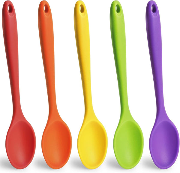 HANSGO 5PCS Small Silicone Spoons, 8 Inch Nonstick Heat Resistant Kitchen Spoons for Cooking, Baking, Stirring