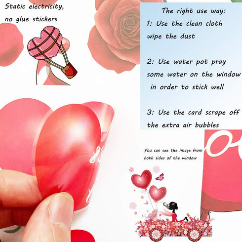 149Pcs Valentine's Day Window Clings Decorations - Heart Decal Party Ornaments, Removable Vinyl Stickers