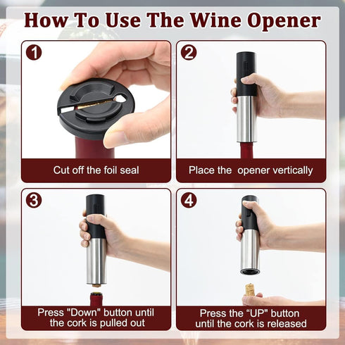 DTB Electric Wine Bottle Opener, Rechargeable Automatic Wine Opener with Foil Cutter, Stainless Steel (Battery Type)