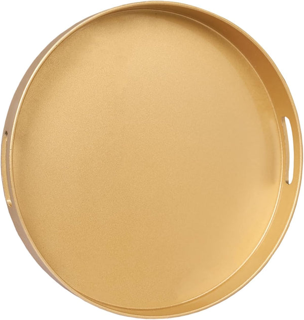 MAONAME 13" Gold Round Decorative Tray for Coffee Table, Modern Serving Tray