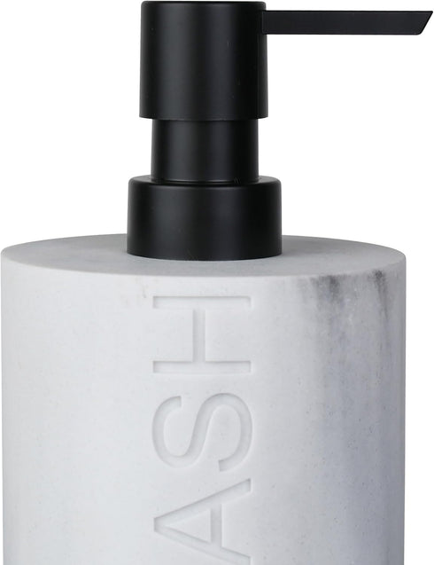 Resin White Marbled Body Wash Engraved Bottle Refillable Pump Dispenser, Durable Waterproof Construction for Bath