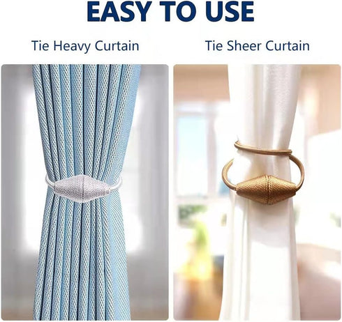 Magnetic Curtain Tiebacks with Larger Magnet, 2 Pack 18in Decorative Holdbacks for Indoor & Outdoor Curtains (Beige)