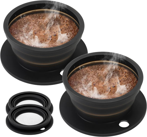 2-Packs Paperless Collapsible Pour Over Coffee Dripper, Travel Pour Over Coffee Maker Camping Kit, 1 Cup, Black