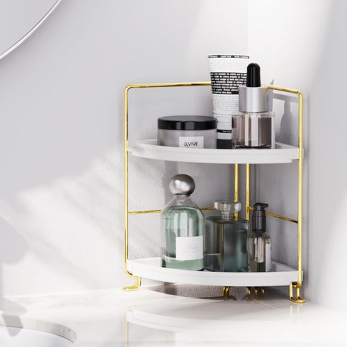 2-Tier Counter Countertop FSyueyun Corner Bathroom Organizer, Tool-Less Installation Vanity Shelf Small Plastics Makeup